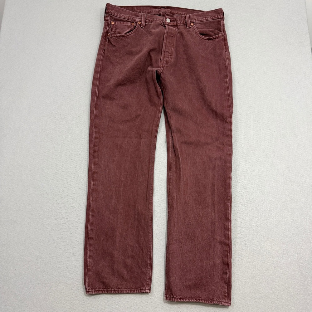 Levis Jeans Mens 36x32 Burgundy 501 Original Fit Straight Leg Cotton 00501-3218